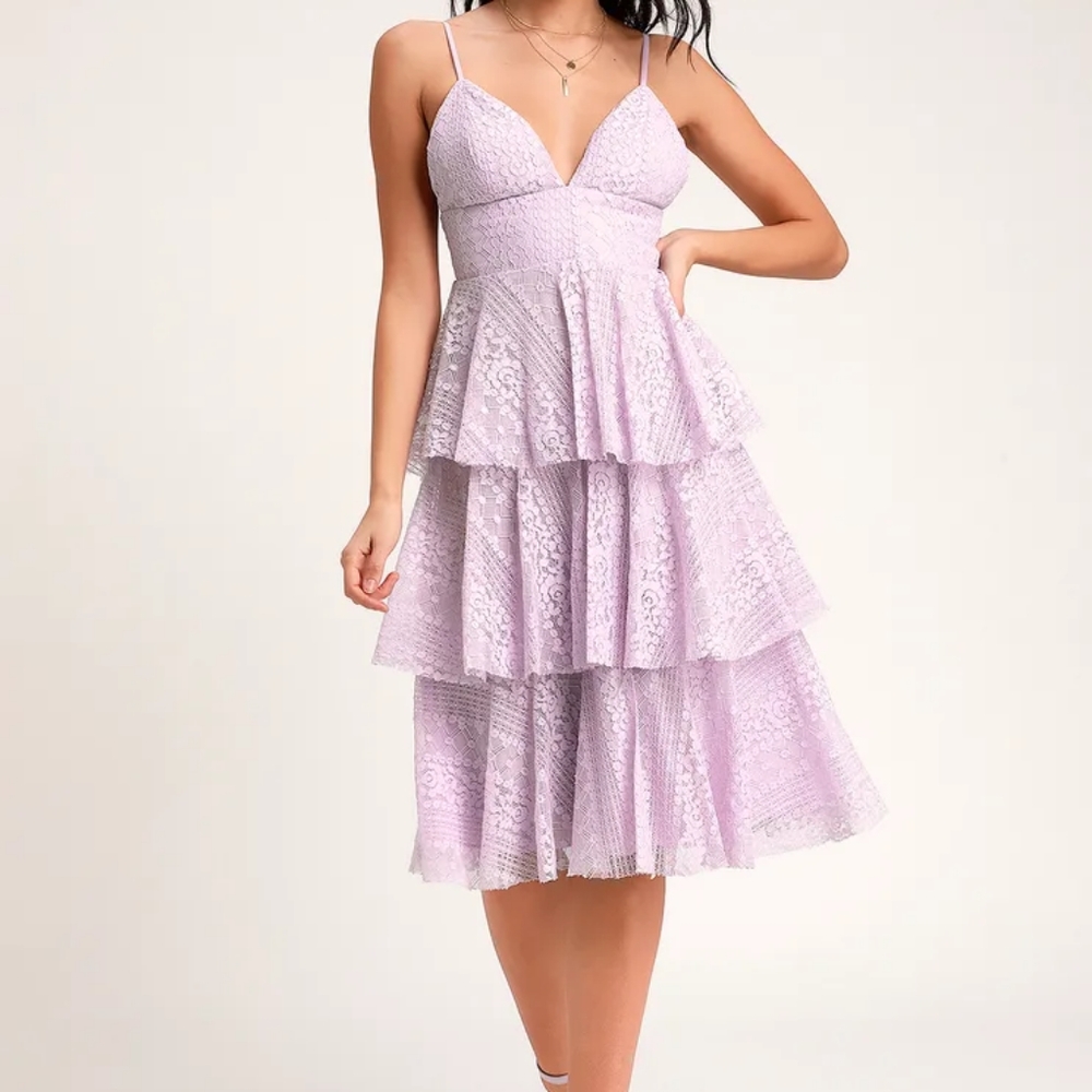 Lavender Lace Endless Romance Tiered Spring Bridesmaid Dress